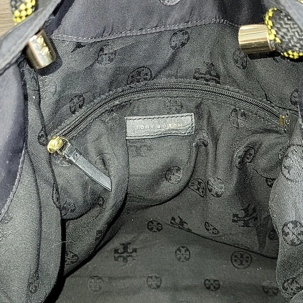 Tory Burch Black Nylon Leather Tote Shoulder Bag
